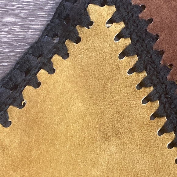 pre owned maxima wilsons leather patchwork fringe western poncho womens s/m - Picture 8 of 9